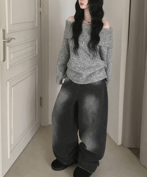 Emilie(エミリー)の「2WAY オフショルダータートルネックニットプルオーバー(ニット/セーター・レディース・アイボリー/ピンク/グレー・FREE)」の14枚目の写真