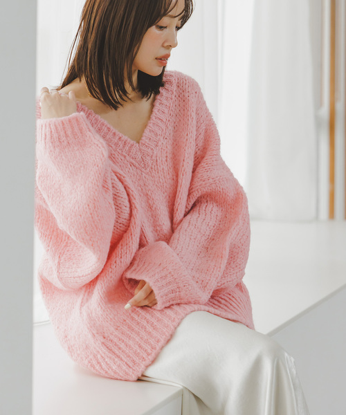TRICOTS JEAN MARC(トリコットジーンマルク)の「《追加・別注》TRICOTS JEAN MARC/トリコットジーンマルク 2WAYボリュームニット(ニット/セーター・レディース・ピンク/パープル/ホワイト/ネイビー・FREE)」の4枚目の写真