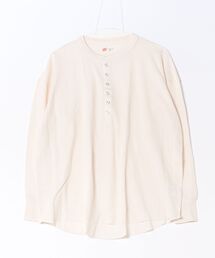【HANES/ヘインズ】【長めの着丈は気になる腰周りをすっきりカバー】HANES Thermal for HER サーマルヘンリーロンT 長袖 無地 シンプル ドロップショルダー リングドット使い ヘムライン