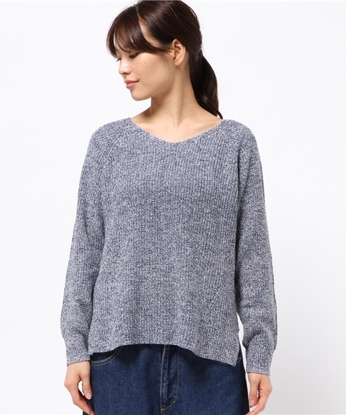 SEVENDAYS=SUNDAY（セブンデイズサンデイ）の「片アゼカラーネップ Vネックプルオーバー（ニット/セーター・レディース・ブラウン/グレー/ネイビー・FREE）」の8枚目の写真