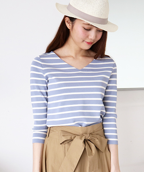 N.（N. Natural Beauty Basic）（エヌエヌナチュラルビューティーベーシック）の「総針ニットプルオーバー七分袖（ニット/セーター・レディース・ピンク系その他/ホワイト系その他/ブルー系その他・MEDIUM）」の2枚目の写真