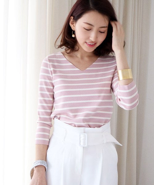 N.（N. Natural Beauty Basic）（エヌエヌナチュラルビューティーベーシック）の「総針ニットプルオーバー七分袖（ニット/セーター・レディース・ピンク系その他/ホワイト系その他/ブルー系その他・MEDIUM）」の3枚目の写真