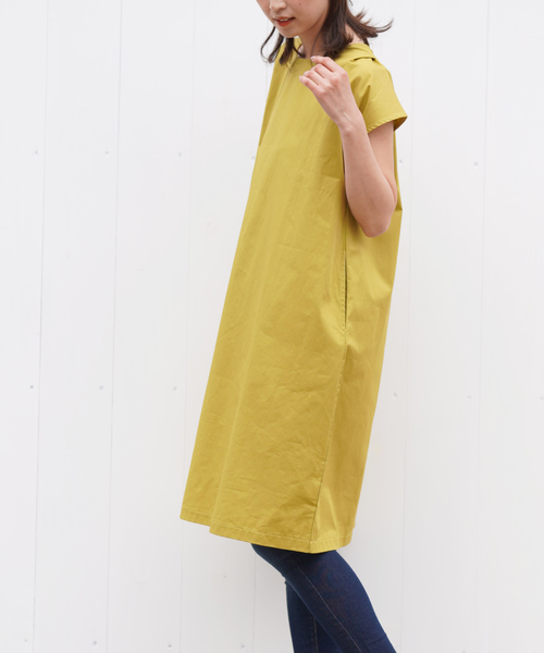 rps（アールピーエス）の「フレンチスリーブコクーンワンピース（ワンピース・レディース・マスタード/ブラック/ブルーグリーン/ブルー/カーキ/イエロー/ネイビー/オフホワイト/グリーン/ベージュ/ダークグリーン・M）」の10枚目の写真