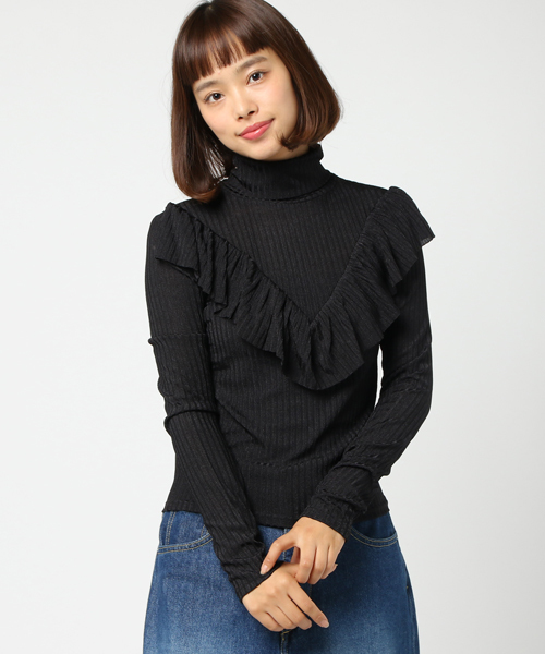 onespo(ワンスポ)の「フリルリブタートル(Tシャツ/カットソー・レディース・ブラック/ピンク・M)」の2枚目の写真