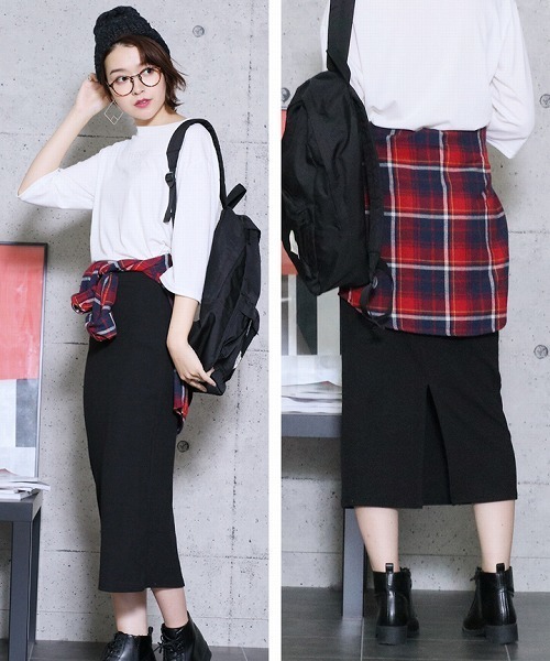 reca（レカ）の「リブデザインウエストゴムタイトロングスカート（スカート・レディース・ブラック/ライトグレー/ダークグレー・FREE）」の11枚目の写真