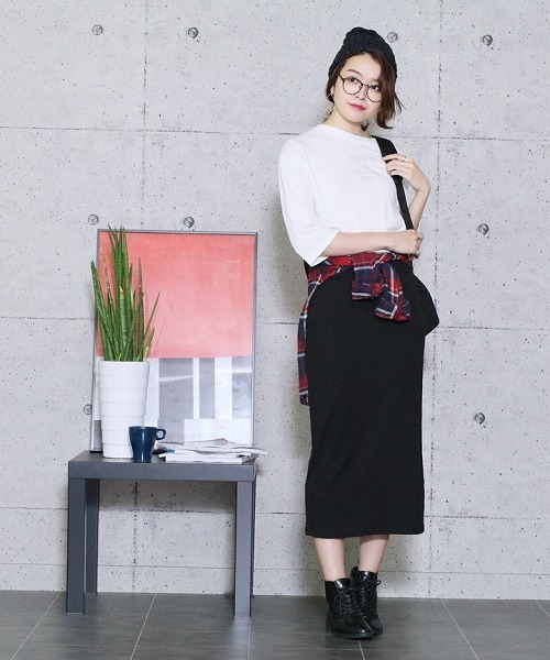 reca（レカ）の「リブデザインウエストゴムタイトロングスカート（スカート・レディース・ブラック/ライトグレー/ダークグレー・FREE）」の12枚目の写真