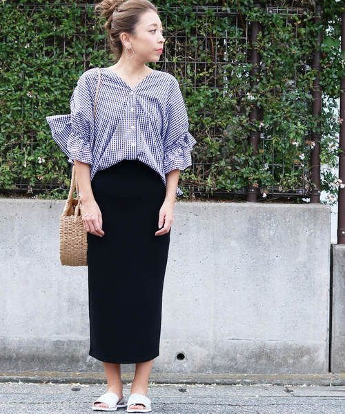 reca（レカ）の「リブデザインウエストゴムタイトロングスカート（スカート・レディース・ブラック/ライトグレー/ダークグレー・FREE）」の9枚目の写真