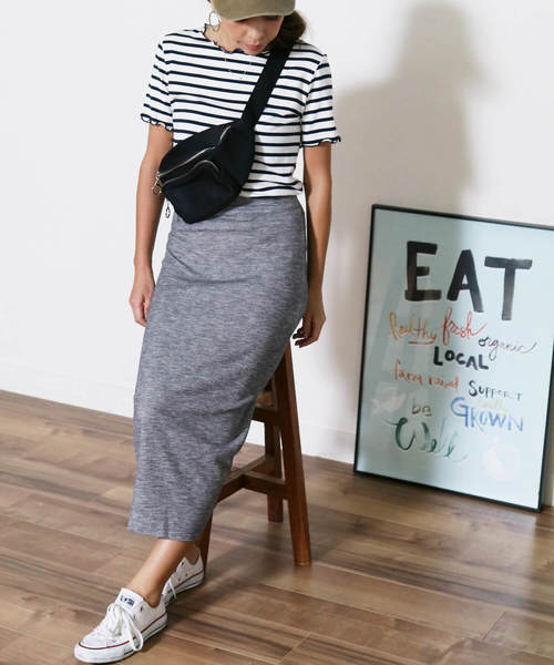 reca（レカ）の「リブデザインウエストゴムタイトロングスカート（スカート・レディース・ブラック/ライトグレー/ダークグレー・FREE）」の5枚目の写真