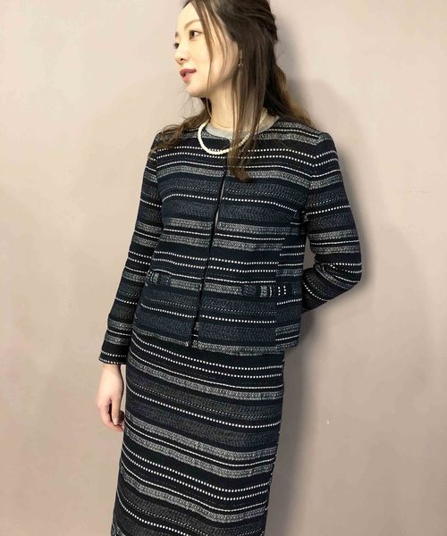 PICCIN（ピッチン）の「ボーダーツイードタイトスカート（スーツスカート・レディース・ブラック/ネイビー・MEDIUM/LARGE）」の3枚目の写真