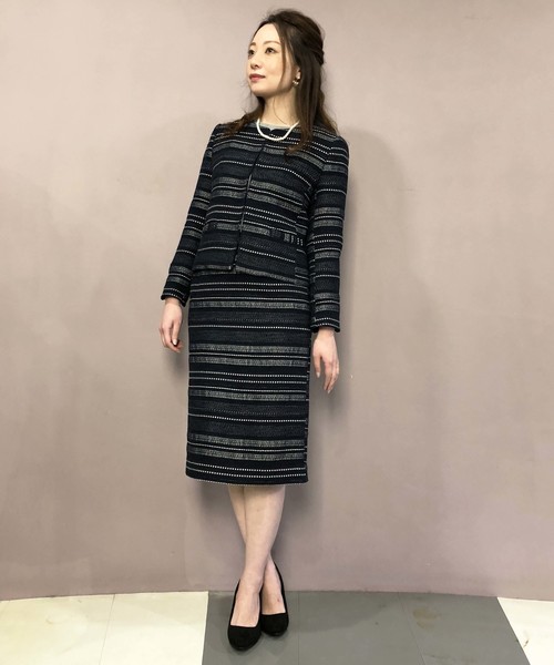 PICCIN（ピッチン）の「ボーダーツイードタイトスカート（スーツスカート・レディース・ブラック/ネイビー・MEDIUM/LARGE）」の5枚目の写真