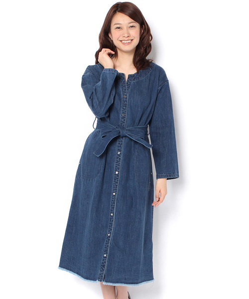 RIVE DROITE(リヴドロワ)の「サッシュ付デニムワンピース(ワンピース・レディース・インディゴブルー/ブルー・FREE)」の1枚目の写真