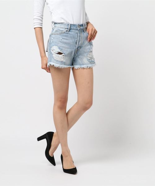 SPIRALGIRL（スパイラルガール）の「クラッシュデニムショートパンツ（デニムパンツ・レディース・ブルー/オフホワイト/ネイビー・1/2）」の11枚目の写真