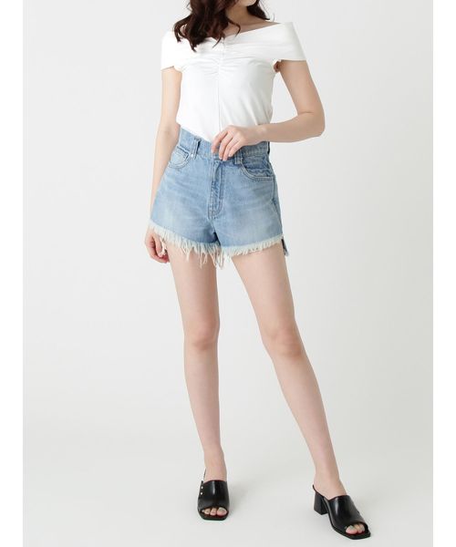 EMODA（エモダ）の「フリンジクラッシュジャストウエストショートパンツ（デニムパンツ・レディース・ライトブルー/ブラック/インディゴブルー・SMALL/MEDIUM）」の10枚目の写真
