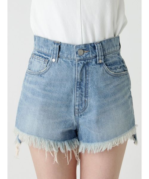 EMODA（エモダ）の「フリンジクラッシュジャストウエストショートパンツ（デニムパンツ・レディース・ライトブルー/ブラック/インディゴブルー・SMALL/MEDIUM）」の14枚目の写真