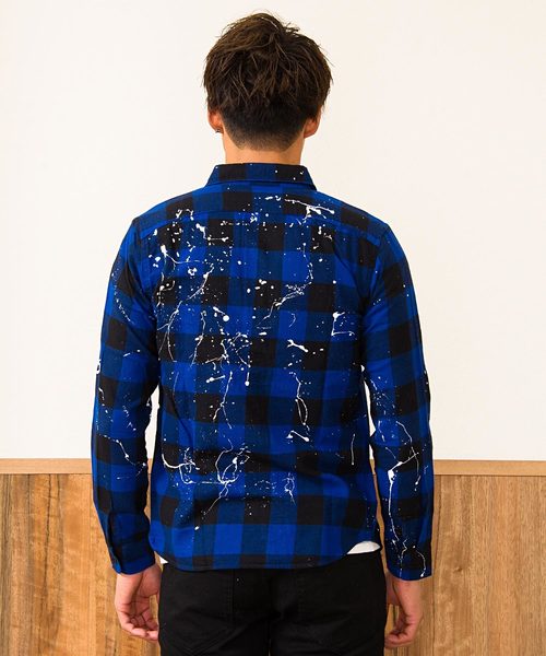 VINTAGE E.L. ペンキ加工ブロックチェック長袖ネルシャツ / 76802-SP VINTAGE E.L. ペンキ加工ブロックチェック長袖ネルシャツ / 76802-SP
