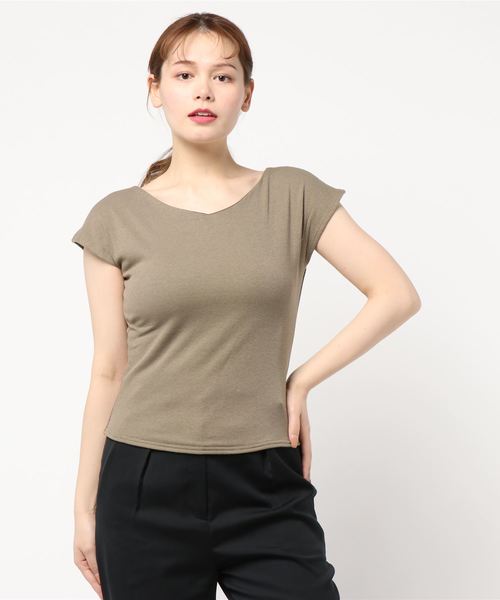 KOBE LETTUCE(コウベレタス)の「前後2wayフレンチスリーブカットソー(Tシャツ/カットソー・レディース・サックスブルー/グリーン/ピンク/ブラック/カーキ/オフホワイト/パープル・FREE)」の1枚目の写真