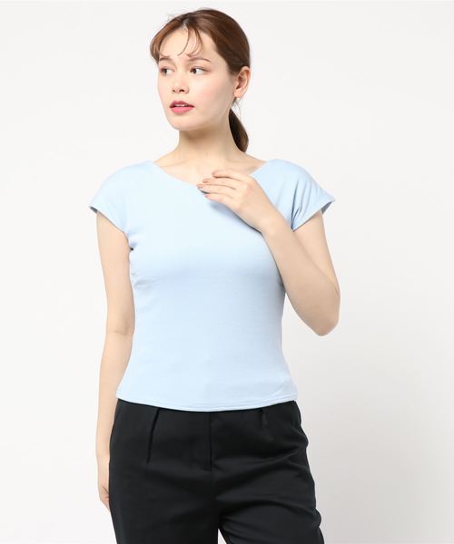 KOBE LETTUCE(コウベレタス)の「前後2wayフレンチスリーブカットソー(Tシャツ/カットソー・レディース・サックスブルー/グリーン/ピンク/ブラック/カーキ/オフホワイト/パープル・FREE)」の5枚目の写真
