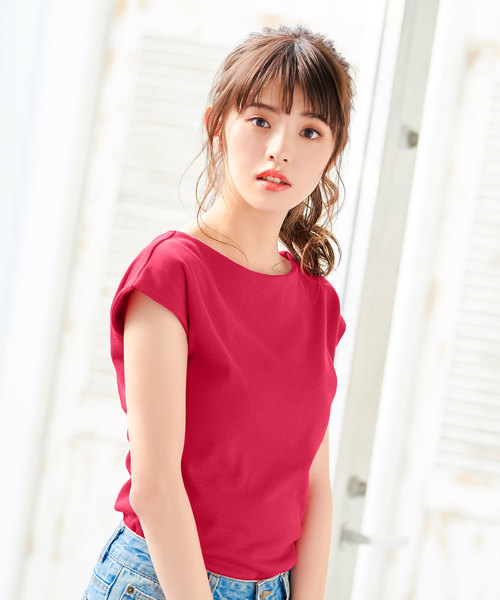 KOBE LETTUCE(コウベレタス)の「前後2wayフレンチスリーブカットソー(Tシャツ/カットソー・レディース・サックスブルー/グリーン/ピンク/ブラック/カーキ/オフホワイト/パープル・FREE)」の7枚目の写真