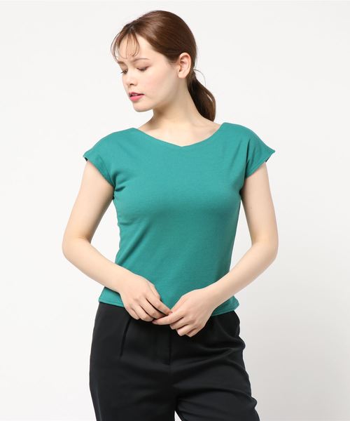 KOBE LETTUCE(コウベレタス)の「前後2wayフレンチスリーブカットソー(Tシャツ/カットソー・レディース・サックスブルー/グリーン/ピンク/ブラック/カーキ/オフホワイト/パープル・FREE)」の13枚目の写真