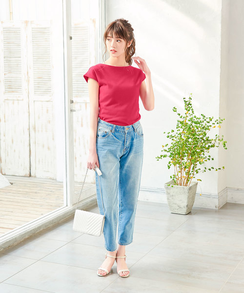 KOBE LETTUCE(コウベレタス)の「前後2wayフレンチスリーブカットソー(Tシャツ/カットソー・レディース・サックスブルー/グリーン/ピンク/ブラック/カーキ/オフホワイト/パープル・FREE)」の14枚目の写真