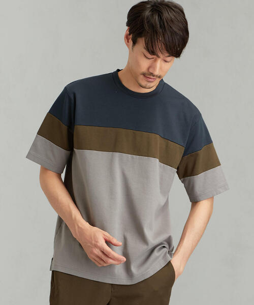 green label relaxing（グリーンレーベルリラクシング）の「CM ポンチ パネルシーム クルーネック SS 半袖 カットソー（Tシャツ/カットソー・メンズ・ベージュ/グレー/オリーブ・LARGE/SMALL/MEDIUM/X-LARGE）」の2枚目の写真