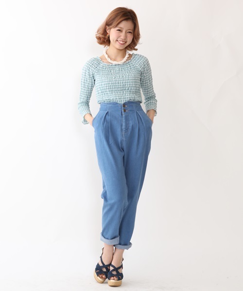 Chico（チコ）の「デニムハイウエストロングPT（その他パンツ・レディース・ホワイト/ネイビー/ブルー・FREE）」の16枚目の写真