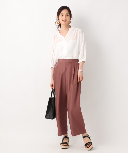 GLOBAL WORK（グローバルワーク）の「スキッパースリットチュニック/840721（シャツ/ブラウス・レディース・ホワイト/ライトグリーン/オレンジ系その他/ライトベージュ・FREE）」の5枚目の写真