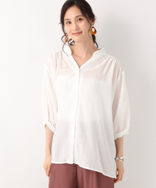 GLOBAL WORK（グローバルワーク）の「スキッパースリットチュニック/840721（シャツ/ブラウス・レディース・ホワイト/ライトグリーン/オレンジ系その他/ライトベージュ・FREE）」の9枚目の写真