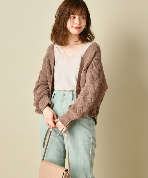 natural couture(ナチュラルクチュール)の「マットモールヤーンケーブルカーディガン(カーディガン/ボレロ・レディース・ベージュ/アイボリー/ミント/モカ/ラベンダー・FREE)」の12枚目の写真