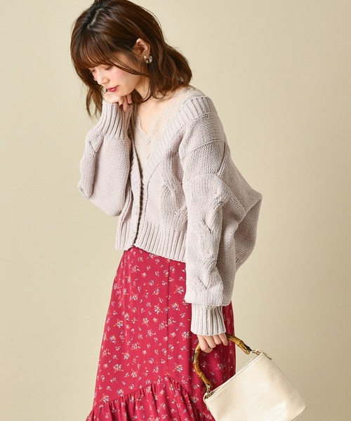 natural couture(ナチュラルクチュール)の「マットモールヤーンケーブルカーディガン(カーディガン/ボレロ・レディース・ベージュ/アイボリー/ミント/モカ/ラベンダー・FREE)」の15枚目の写真