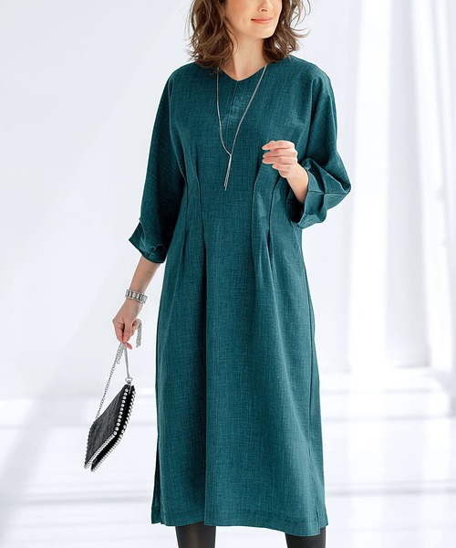 セール 麻調素材ウエストタック使いワンピース ワンピース Belluna ベルーナ のファッション通販 Zozotown