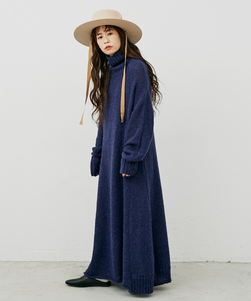 Libra Cue（リブラ キュー）の「【2020/AW】ウールブレンドロングニットワンピース（ニット/セーター・レディース・ネイビー/レッド/キャメル・FREE）」の5枚目の写真