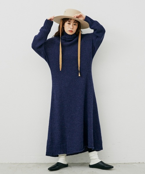 Libra Cue（リブラ キュー）の「【2020/AW】ウールブレンドロングニットワンピース（ニット/セーター・レディース・ネイビー/レッド/キャメル・FREE）」の6枚目の写真