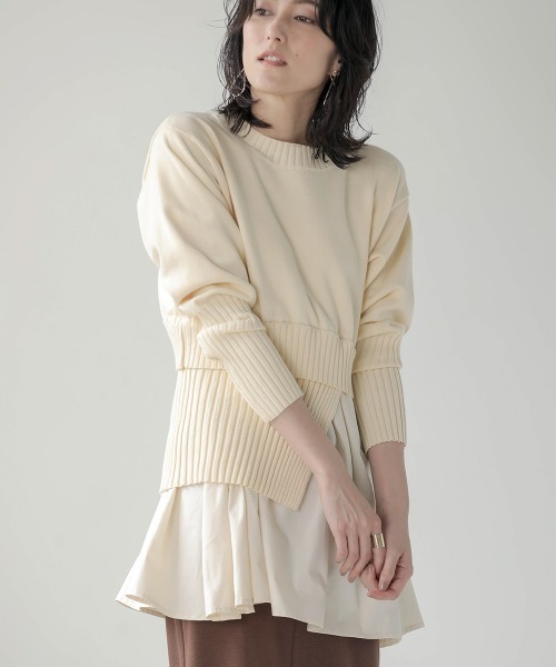 Bou Jeloud（ブージュルード）の「シャツドッキングニットチュニック（ニット/セーター・レディース・アイボリー/ネイビー/ブラック/グレー系その他・FREE）」の3枚目の写真