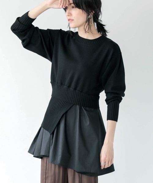 Bou Jeloud（ブージュルード）の「シャツドッキングニットチュニック（ニット/セーター・レディース・アイボリー/ネイビー/ブラック/グレー系その他・FREE）」の4枚目の写真