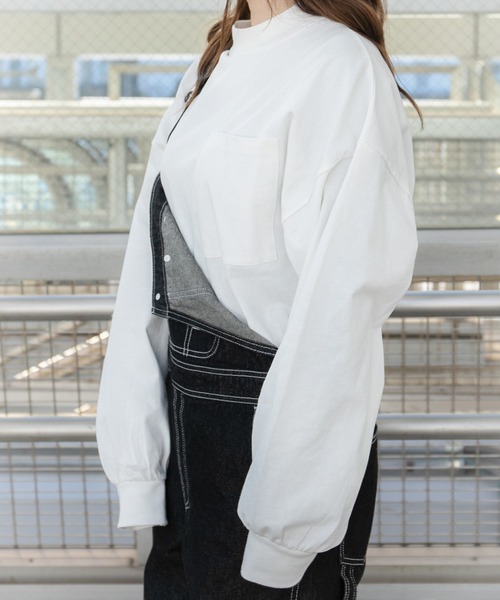 PairPair（ペアペア）の「ポケット付きベーシックロンT(ユニセックス)（Tシャツ/カットソー・レディース・サックスブルー/グレイッシュベージュ/オフホワイト/スミクロ・FREE）」の10枚目の写真