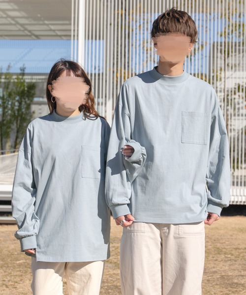 PairPair（ペアペア）の「ポケット付きベーシックロンT(ユニセックス)（Tシャツ/カットソー・レディース・サックスブルー/グレイッシュベージュ/オフホワイト/スミクロ・FREE）」の6枚目の写真