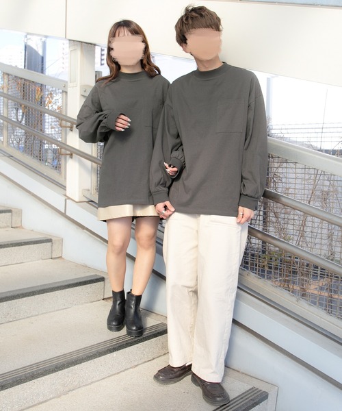 PairPair（ペアペア）の「ポケット付きベーシックロンT(ユニセックス)（Tシャツ/カットソー・レディース・サックスブルー/グレイッシュベージュ/オフホワイト/スミクロ・FREE）」の8枚目の写真