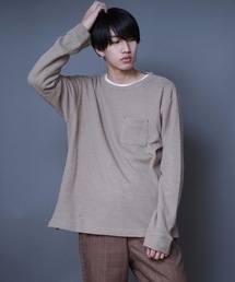 JEANS MATE（ジーンズメイト）の「カタアゼクルーＢＩＧアンサンブル　ワッフルロンT/無地ロンTセットアップ　クルーネックタイプ　ルーズシルエット/ビッグシルエット（Tシャツ/カットソー・メンズ）」