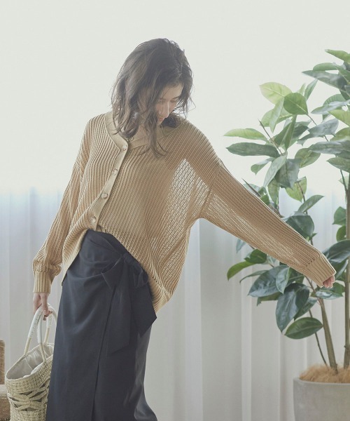 LIPSTAR（リップスター）の「透かし編みカーディガン（カーディガン/ボレロ・レディース・ブラック/ベージュ/イエロー・M）」の12枚目の写真