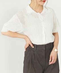 SLURR | 透カシ編ミパフスリーブニットポロ(ポロシャツ)