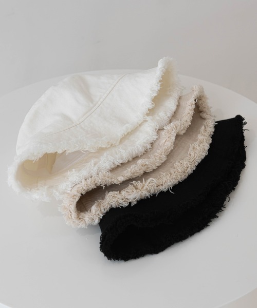 UNE MANSION(ユヌマンション)の「コットンカットオフバケットハット(ハット・レディース・ブラック/ベージュ/ホワイト・ONE SIZE)」の6枚目の写真