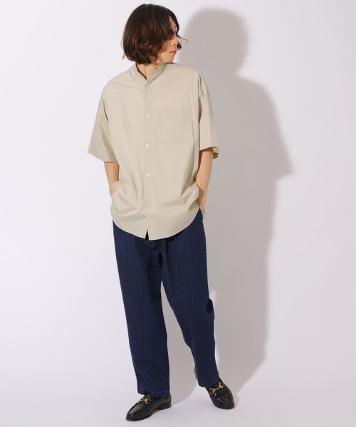 FREAK'S STORE(フリークスストア)の「WEB限定 Wide Fit ワイドフィット バンドカラー ショートスリーブシャツ/オーバーサイズ(シャツ/ブラウス・メンズ・オフホワイト/ブラック/グレイッシュベージュ/サックスブルー/ストライプ・SMALL/MEDIUM/LARGE)」の22枚目の写真