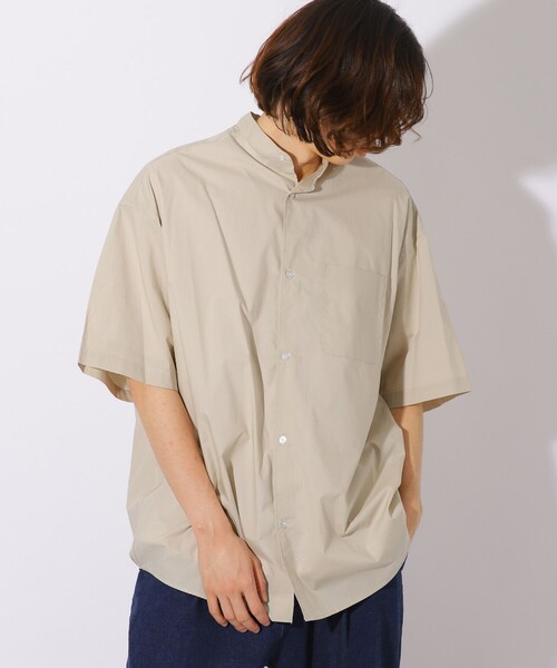 FREAK'S STORE(フリークスストア)の「WEB限定 Wide Fit ワイドフィット バンドカラー ショートスリーブシャツ/オーバーサイズ(シャツ/ブラウス・メンズ・オフホワイト/ブラック/グレイッシュベージュ/サックスブルー/ストライプ・SMALL/MEDIUM/LARGE)」の17枚目の写真