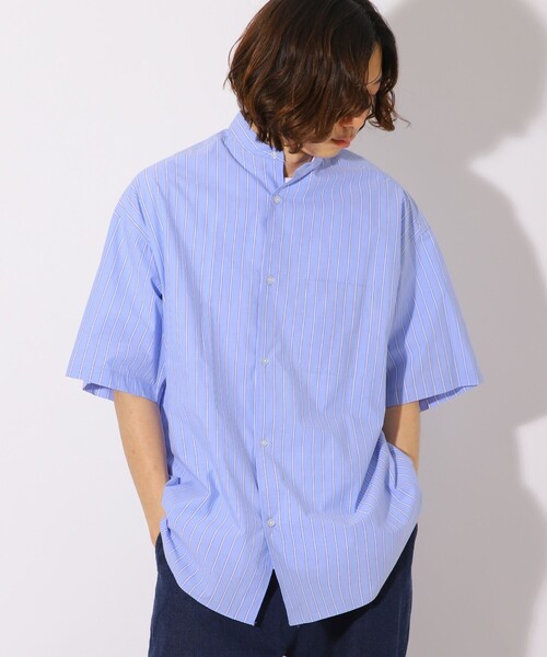 FREAK'S STORE(フリークスストア)の「WEB限定 Wide Fit ワイドフィット バンドカラー ショートスリーブシャツ/オーバーサイズ(シャツ/ブラウス・メンズ・オフホワイト/ブラック/グレイッシュベージュ/サックスブルー/ストライプ・SMALL/MEDIUM/LARGE)」の20枚目の写真