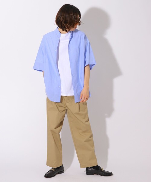 FREAK'S STORE(フリークスストア)の「WEB限定 Wide Fit ワイドフィット バンドカラー ショートスリーブシャツ/オーバーサイズ(シャツ/ブラウス・メンズ・オフホワイト/ブラック/グレイッシュベージュ/サックスブルー/ストライプ・SMALL/MEDIUM/LARGE)」の9枚目の写真