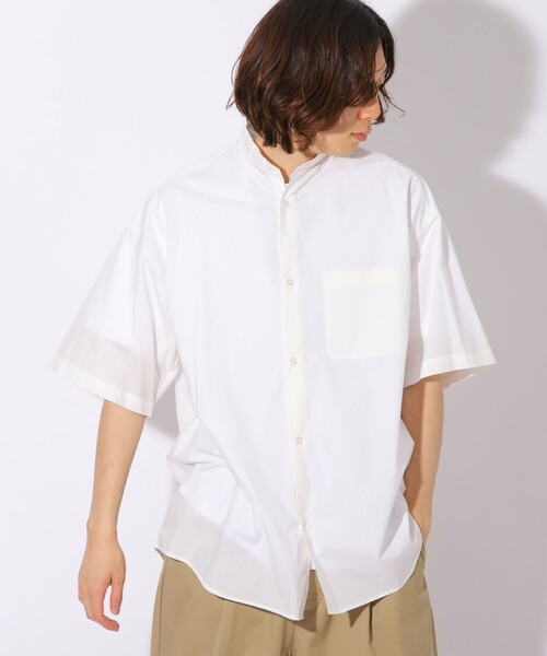 FREAK'S STORE(フリークスストア)の「WEB限定 Wide Fit ワイドフィット バンドカラー ショートスリーブシャツ/オーバーサイズ(シャツ/ブラウス・メンズ・オフホワイト/ブラック/グレイッシュベージュ/サックスブルー/ストライプ・SMALL/MEDIUM/LARGE)」の21枚目の写真