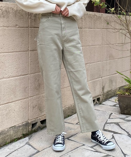 WEGO（ウィゴー）の「WEGO/【マルチサイズ】ハイウエストストレートパンツ（デニムパンツ・レディース・インディゴブルー/ホワイト系その他/グリーン系その他/ダークインディゴブルー/ブラウン/ピンク/ブラック系その他/ライトインディゴブルー/ベージュ/カーキ/ブラウン系その他/グリーン/レッド/ブラック/ケリー/ピンク系その他・SMALL/LARGE/X-SMALL/MEDIUM/MEDIUM/TALL）」の10枚目の写真