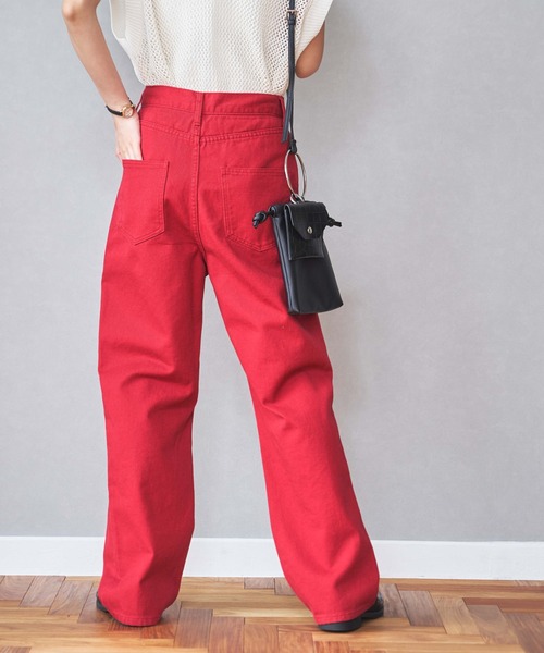 WEGO（ウィゴー）の「WEGO/【マルチサイズ】ハイウエストストレートパンツ（デニムパンツ・レディース・インディゴブルー/ホワイト系その他/グリーン系その他/ダークインディゴブルー/ブラウン/ピンク/ブラック系その他/ライトインディゴブルー/ベージュ/カーキ/ブラウン系その他/グリーン/レッド/ブラック/ケリー/ピンク系その他・SMALL/LARGE/X-SMALL/MEDIUM/MEDIUM/TALL）」の16枚目の写真