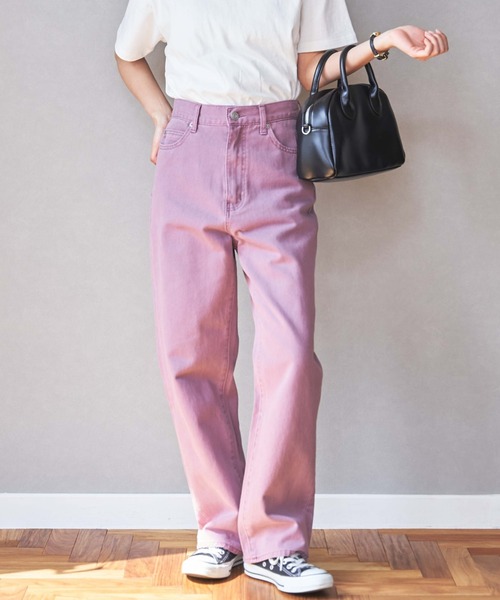 WEGO（ウィゴー）の「WEGO/【マルチサイズ】ハイウエストストレートパンツ（デニムパンツ・レディース・インディゴブルー/ホワイト系その他/グリーン系その他/ダークインディゴブルー/ブラウン/ピンク/ブラック系その他/ライトインディゴブルー/ベージュ/カーキ/ブラウン系その他/グリーン/レッド/ブラック/ケリー/ピンク系その他・SMALL/LARGE/X-SMALL/MEDIUM/MEDIUM/TALL）」の14枚目の写真